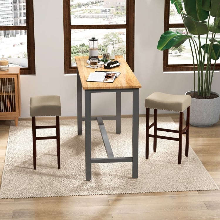 2 Set of 29 Inch Height Upholstered Bar Stool with Solid Rubber Wood Legs and Footrest - 17" x 13" x 29.5" (L x W x H)