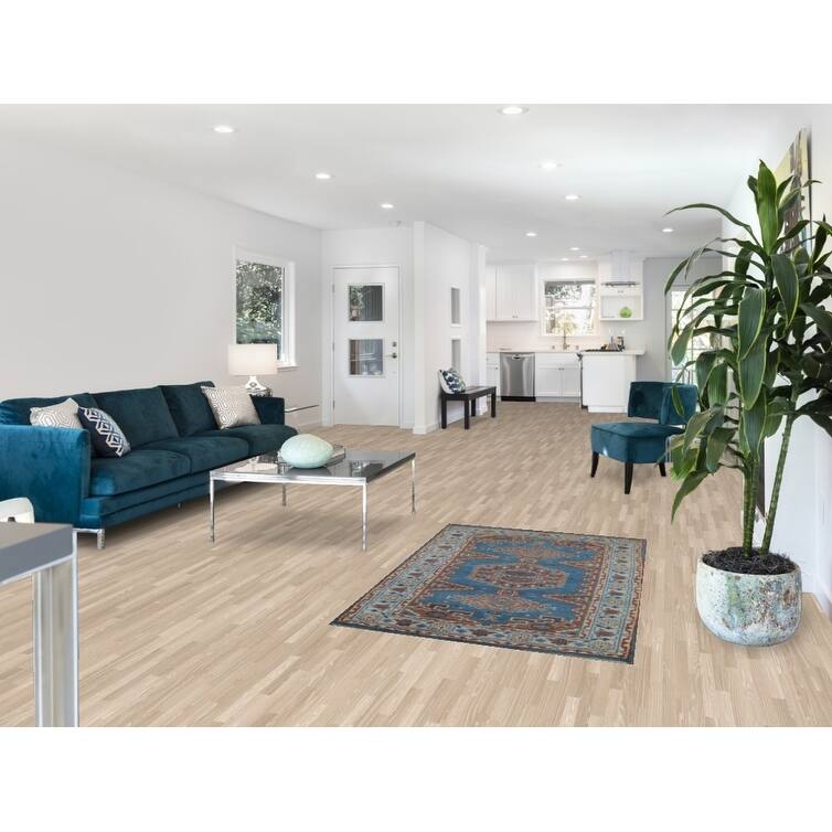 Blue Geometric Viss Indian Rug Handmade Wool Carpet - 3'2" x 4'9"