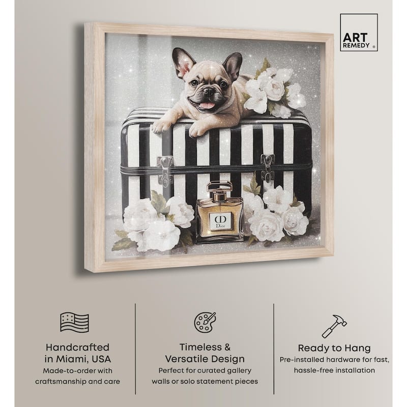 Frenchie Luggage Flowers Shadowbox by Art Remedy