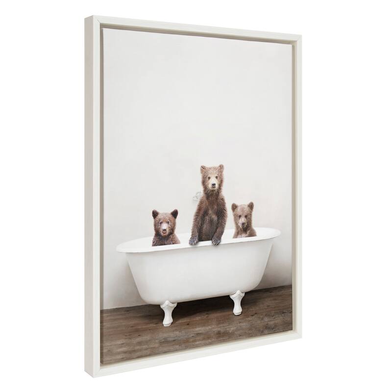 Kate and Laurel Sylvie Three Little Bears in Vintage Bathtub Framed Canvas by Amy Peterson - 18x24 - Plastic - White