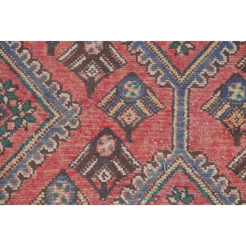 Geometric Bakhtiari Persian Vintage Rug Hand-Knotted Pink Wool Carpet - 6'8"x 9'5"