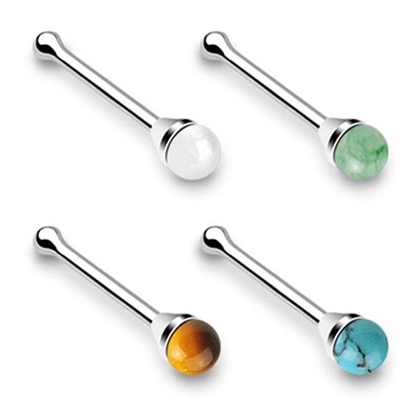 .925 Sterling Silver Nose Stud with Round Semi Precious Stone - 20 GA 1/4" Long (2mm) (Sold Ind.)