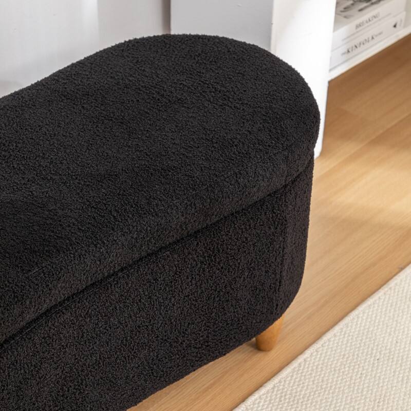 Modern Glam Teddy Fabric Upholstered Storage Ottoman Bench