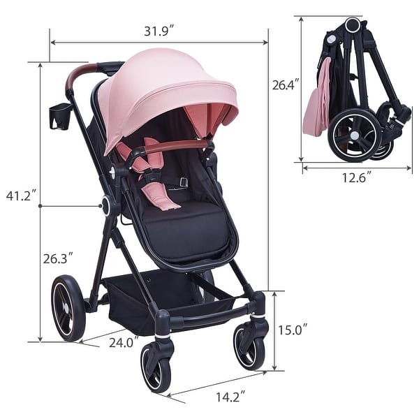 dimension image slide 1 of 3, 2-in-1 Baby Stroller Travel Stroller Reversible Recliner Stroller Bassinet Stroller with Convenient One-Handed - N/A