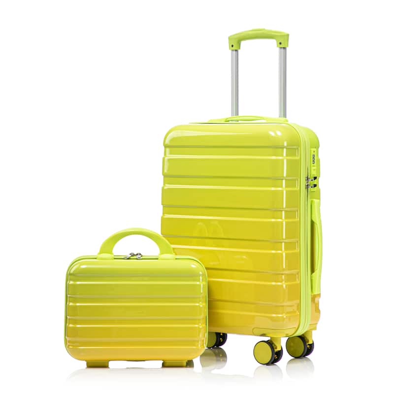 14In 20In 2 pcs in PC Spinner Wheel Luggage, Carry on Suitcase, With Gradient Color and Combination Lock - Green + Yellow