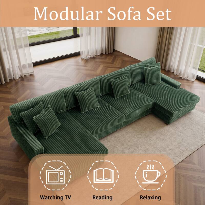 Cotton Flannel 3-Seat Modular Sectional Sofa with Chaise