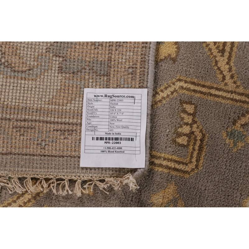 Gray Oushak Oriental Area Rug Hand-Knotted Wool Carpet - 7'6" x 10'6"