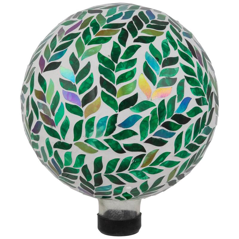 Mosaic Iridescent Leaves Outdoor Garden Gazing Ball 10" White Green