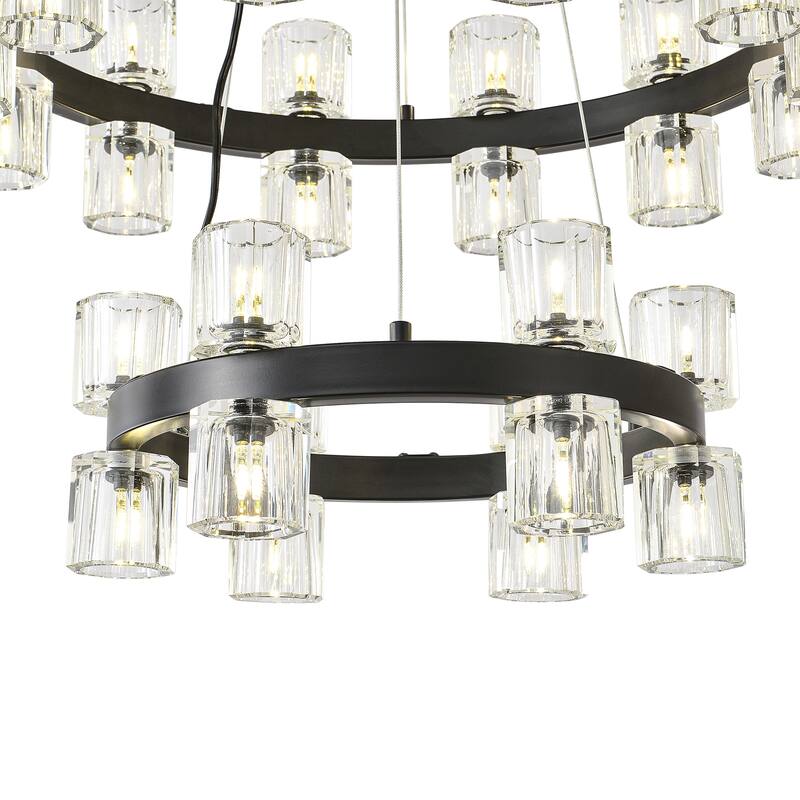 30 - Light Double - Ring Clear Crystal Chandelier