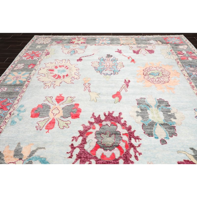 Hand Knotted Trendy Designer Oushak Aqua,Gray Persian Wool Modern & Contemporary Oriental Area Rug (9x12) - 9' 6'' x 12' 2''