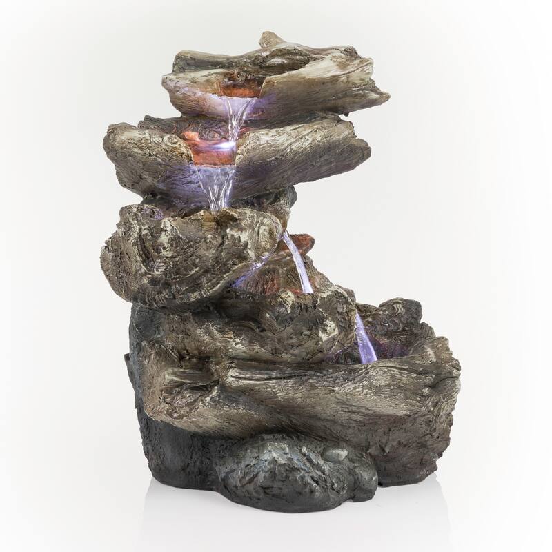 Alpine Corporation 22" Tall Indoor/Outdoor 5-Tier Rainforest Waterfall Fountain with LED Lights