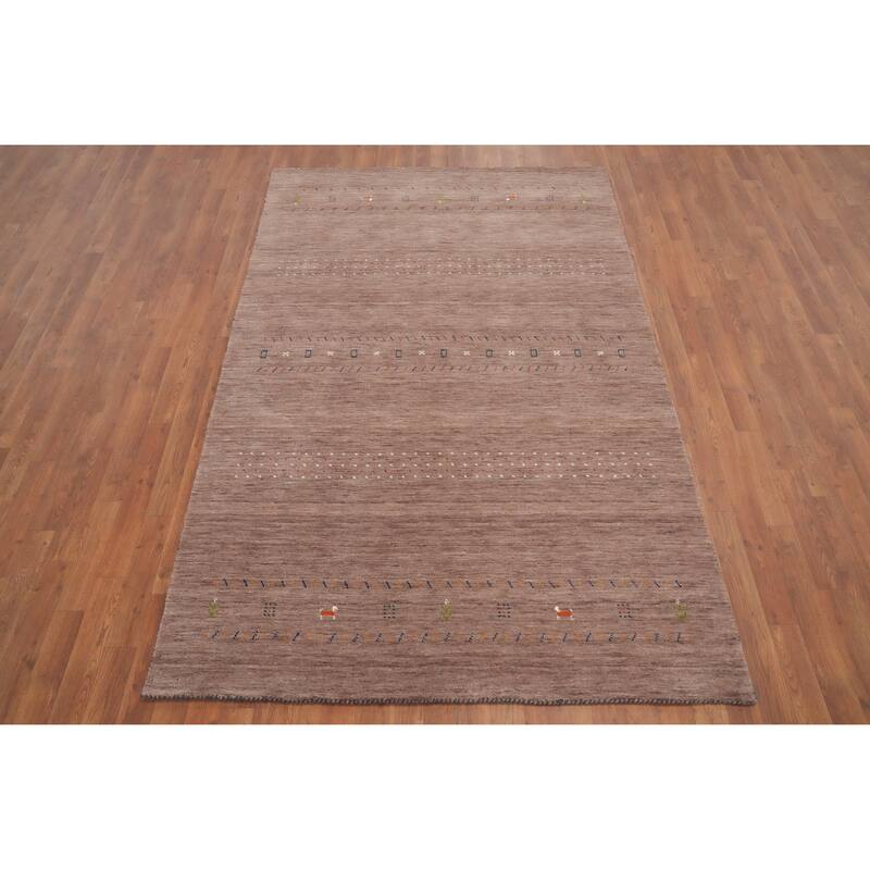 Hand Knotted Oriental 100% Wool Carpet Tribal Animal Pictorial Brown Gabbeh Area Rug - 7' 9'' X 5' 0''