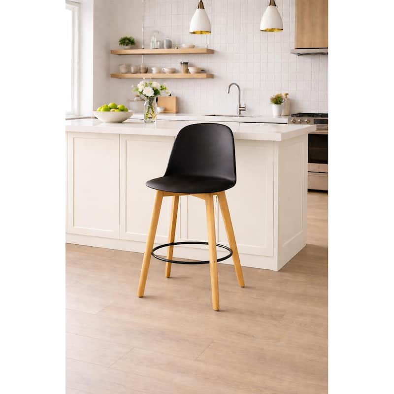 Farmhouse Plastic Round Bar Counter Stool Height High Chair Natural Solid Wood Kitchen Dining Patio Modern, Single, Set of 1