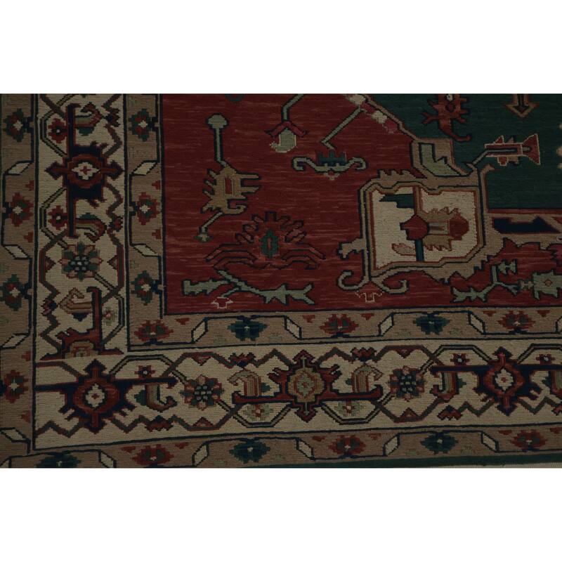 Hand Knotted Oriental 100% Wool Carpet Traditional Medallion Green Sumak Area Rug - 9' 9'' X 7' 11''