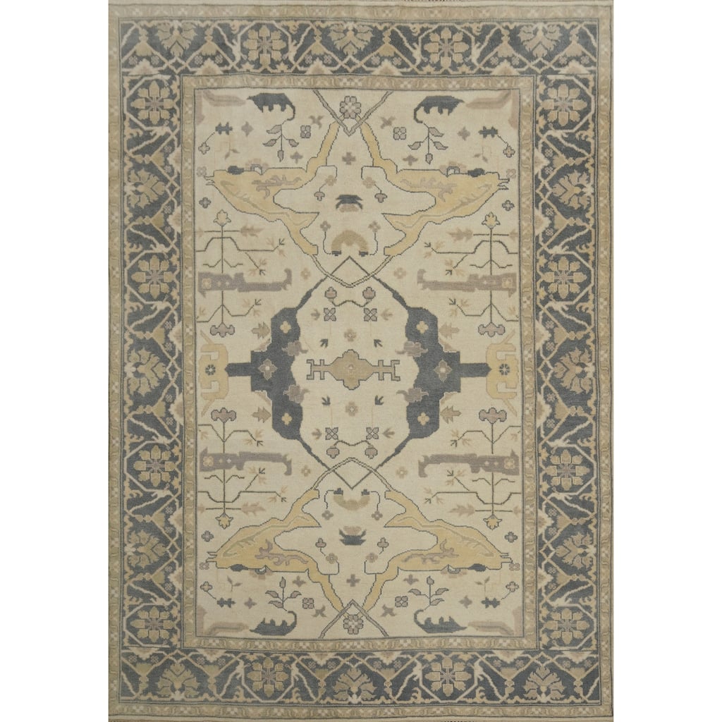 Earth Tone Wool Oushak Indian Area Rug Handmade Geometric Carpet - 11' 8'' X 9' 2''