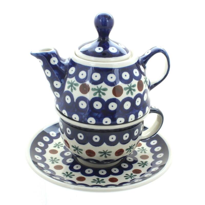 Blue Rose Polish Pottery 1148-775 Zaklady Individual Teapot & Cup - Nature