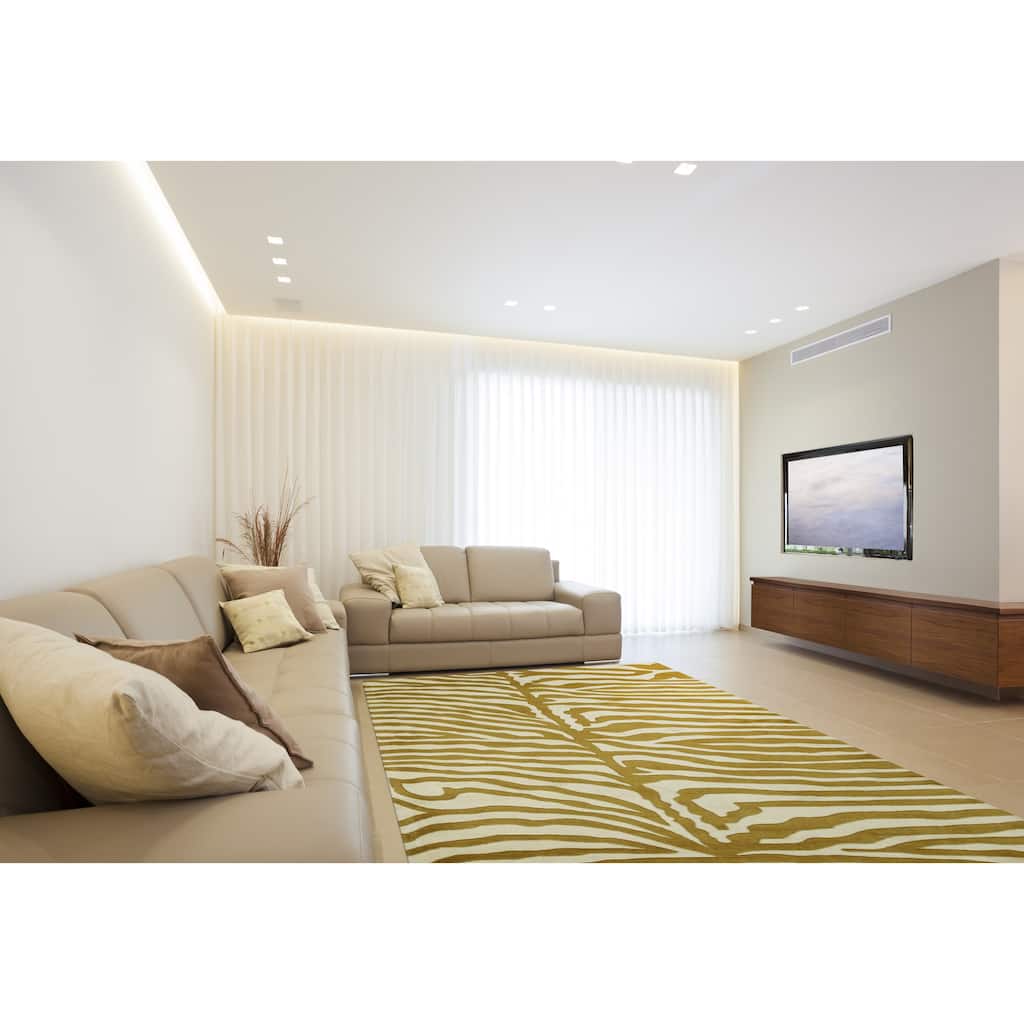 Hand-Tufted Wool Gold Transitional Stripe Modern Tufted Rug - Elegant and Contemporary Design - 5' x 8'