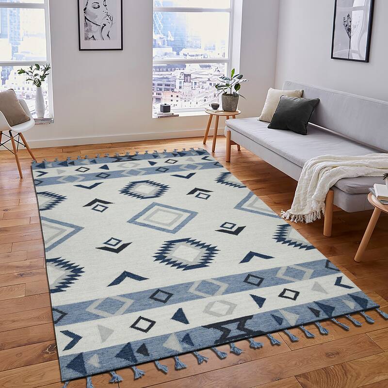 The Curated Nomad Sorrel Tribal Design Flatweave Area Rug - 2'x3' - Sky Blue