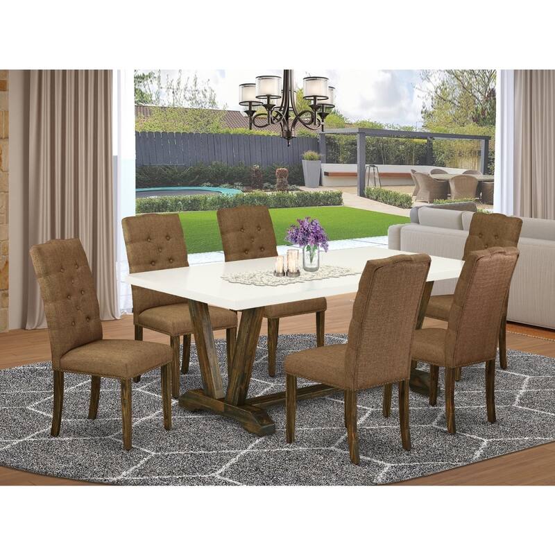 7-Piece Dining Set - Hardwood Table & Parsons Chairs - Elegant Black Finish - 72