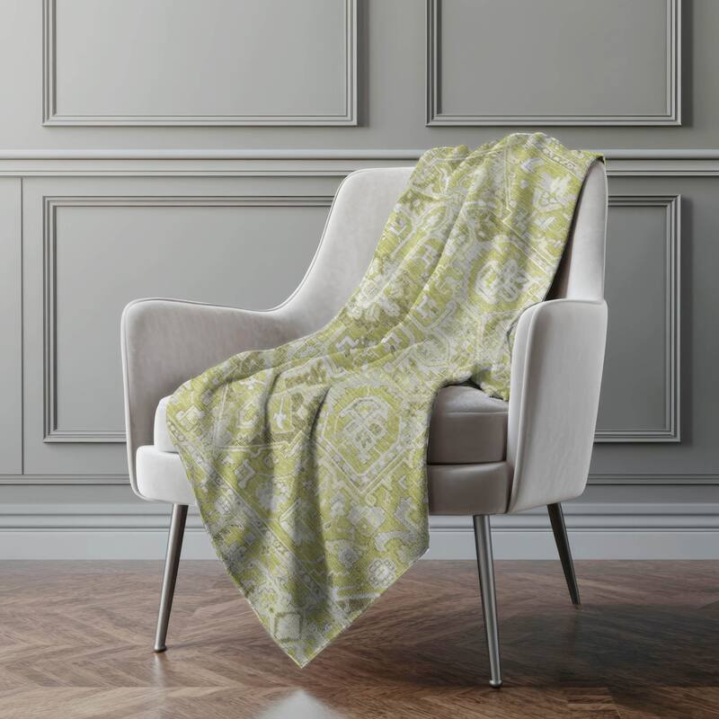 Premium Machine Washable Traditional Persian Sherpa Throw Blanket - Aloe - 4'2" x 5'10"
