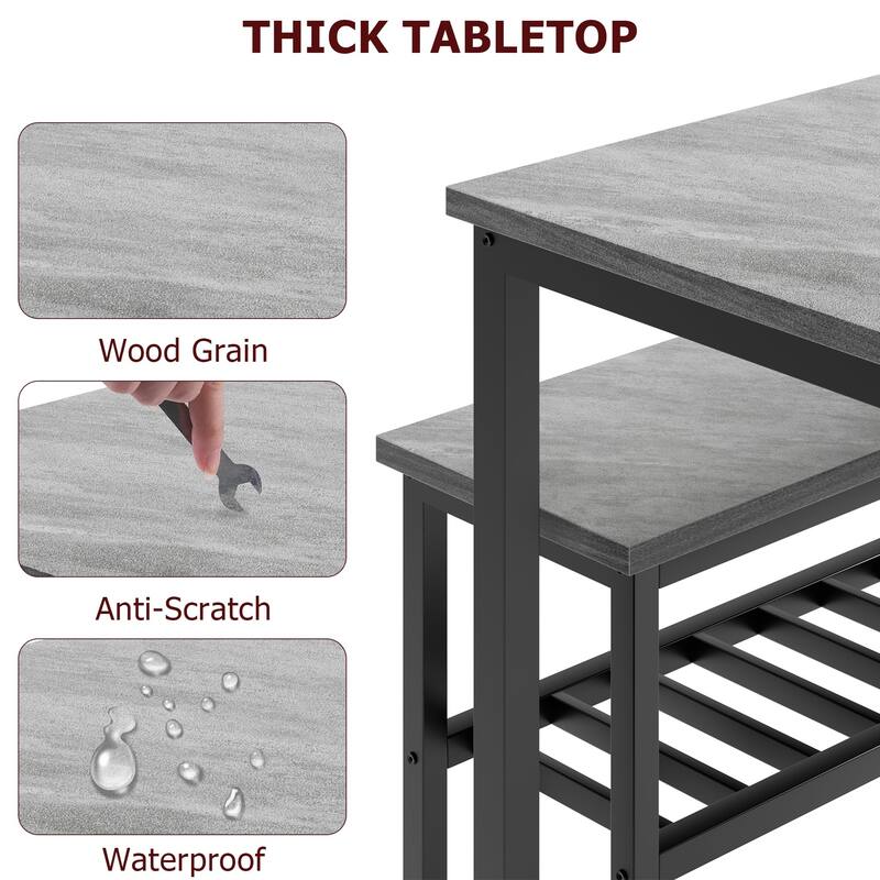 Dining Set for 4 with Table, Chairs & Bench, Metal Frame with Storage Rack, Ideal for Small Dining Room Area