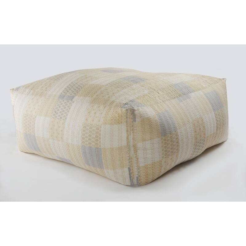 Large 48" Cream Cotton Patchwork Pouf Ottoman Boho Floor Seating Square Footrest Stool - Cream
