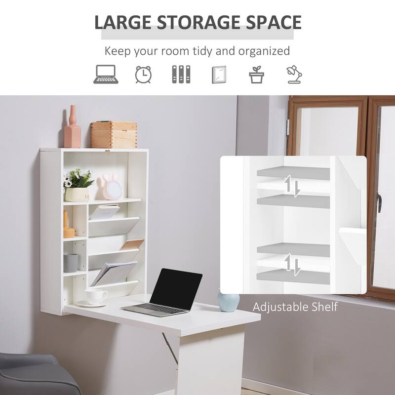 Multi-Function Floating Desk with Storage Shelf for Home Office