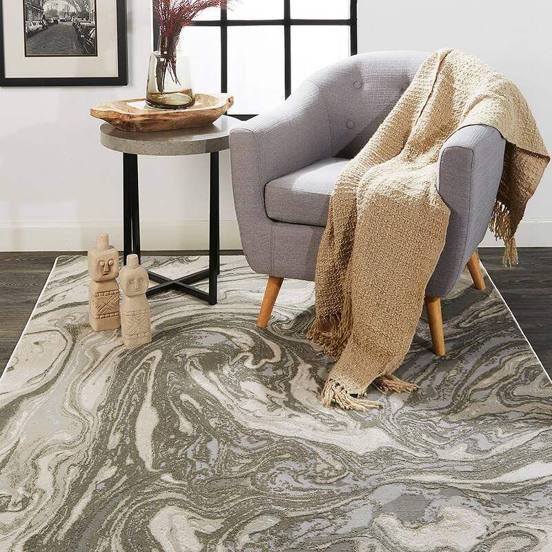 Alexander Abstract Watercolor Rug, Silver Gray/Ivory, Area Rug