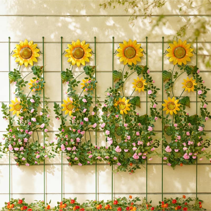 4 Pack Outdoor Metal Panel Garden Trellises for Climbing Plants with Stakes By Glitzhome