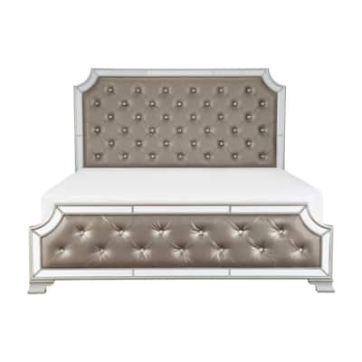 Gerald Silver Gray Faux Leather Upholstered Tufted Bed