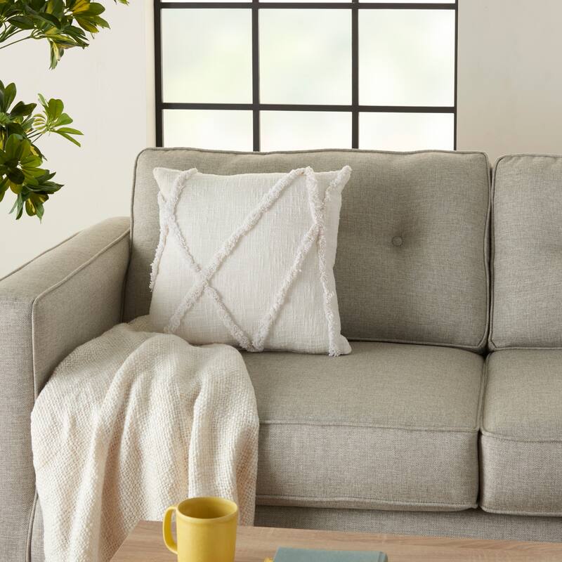 Mina Victory Distressed Diamond Boho Throw Pillow - 18" x 18" - White