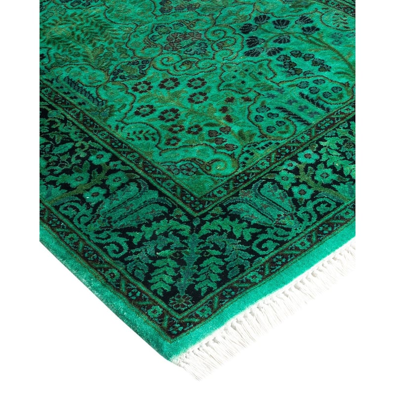 Overton Hand Knotted Wool Vintage Inspired Modern Contemporary Overdyed Green Runner Rug - 2' 6" x 17' 1"