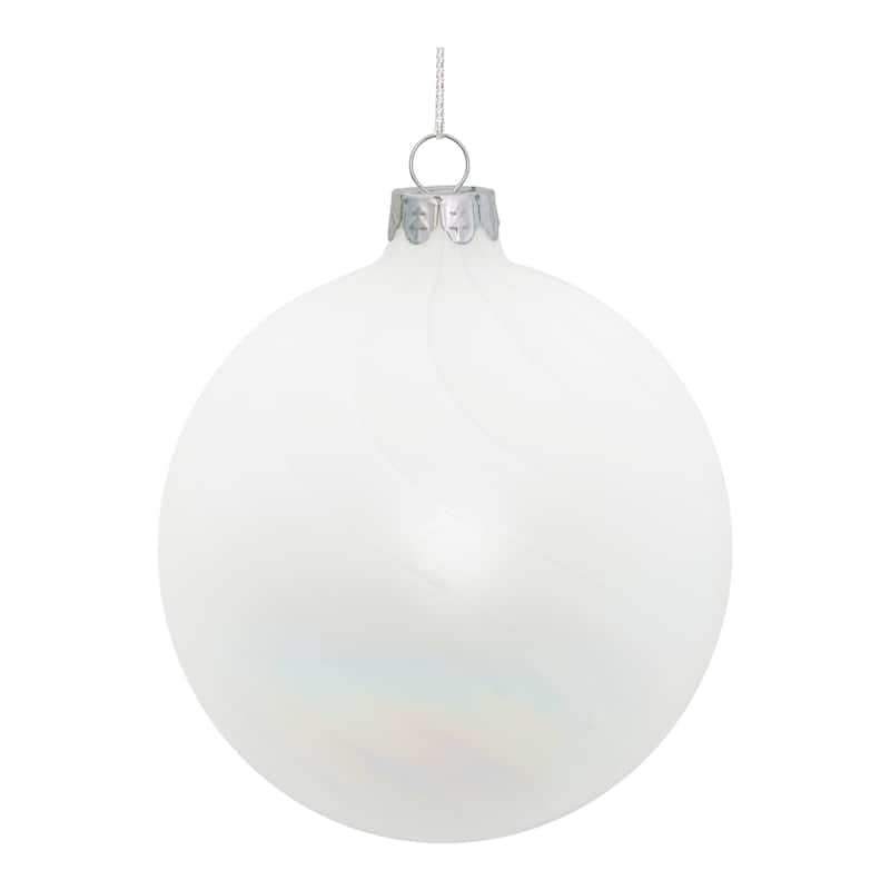 White Iridescent Glass Ribbed Ball Ornaments Set of 12 Holiday Decor - 3.75” x 3.75” x 4” (L x W x H)