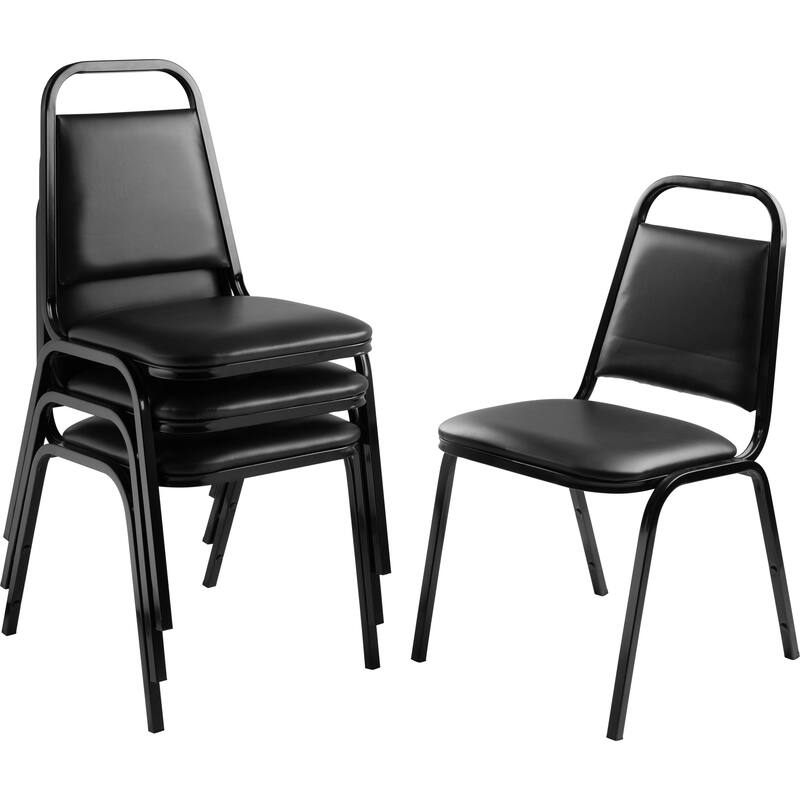 (4 Pack) NPS 9100 Series Banquet Stack Chair, Vinyl Upholstered Midnight Blue Seat, Black Frame