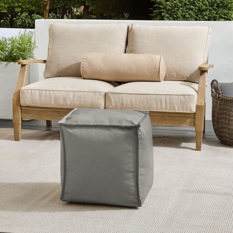 Sorra Home Sunbrella Outdoor Top Stitch Solid Bean Pouf - Canvas Charcoal - Small