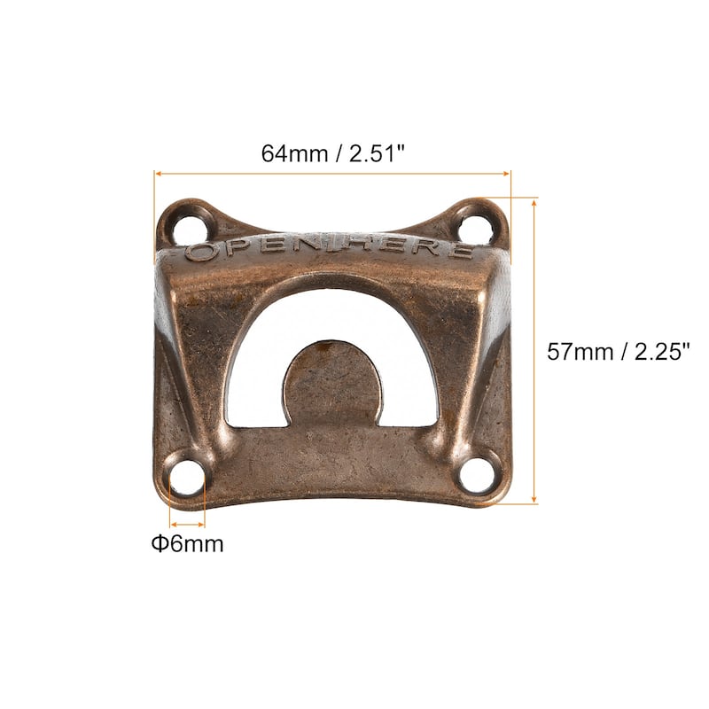 2pcs Wall Mounted Beer Soda Bottle Opener 2.5" x 2.2" for Cafe Bar KTV - Copper