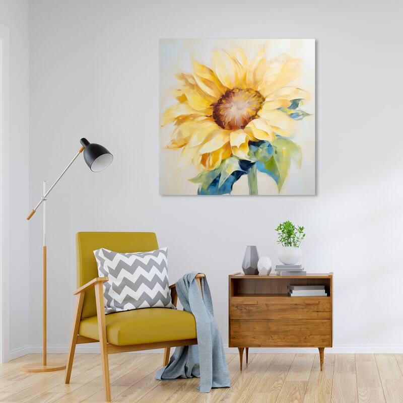 Wynwood Studio Canvas Floral and Botanical This Time Sunflower Yellow and Rustic Wall Art Canvas Print - 30 x 30