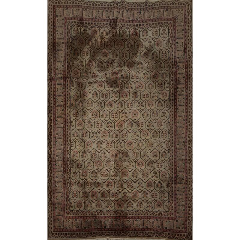Hand Knotted Oriental 100% Wool Carpet Traditional Geometric Brown Agra Area Rug - 9' 8'' X 6' 8''
