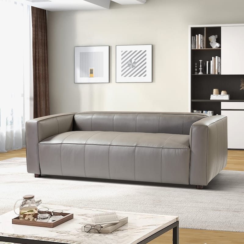 Donia Mid-Century Modern Leather 82" Curved Sofa with Wooden Legs by HULALA HOME