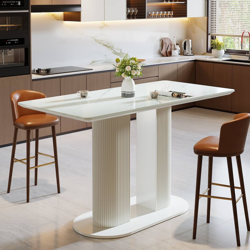 47 inch Home Bar Unit Bar Table with Faux Marble Tabletop for Kitchen