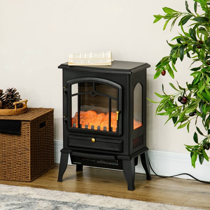 22" Freestanding Electric Fireplace Heater, 3-Sided Flame, Adjustable 750W/1500W Heat, Overheat Protection & Portable Design