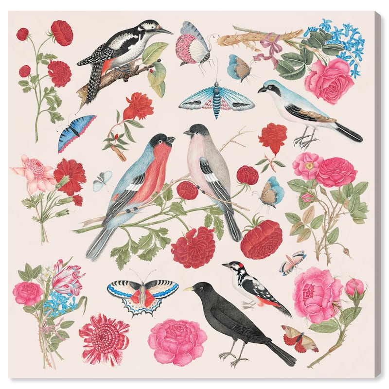 Wynwood Studio Canvas Animals Bird Sighting II Pink and Traditional Wall Art Canvas Print - Pink, Blue