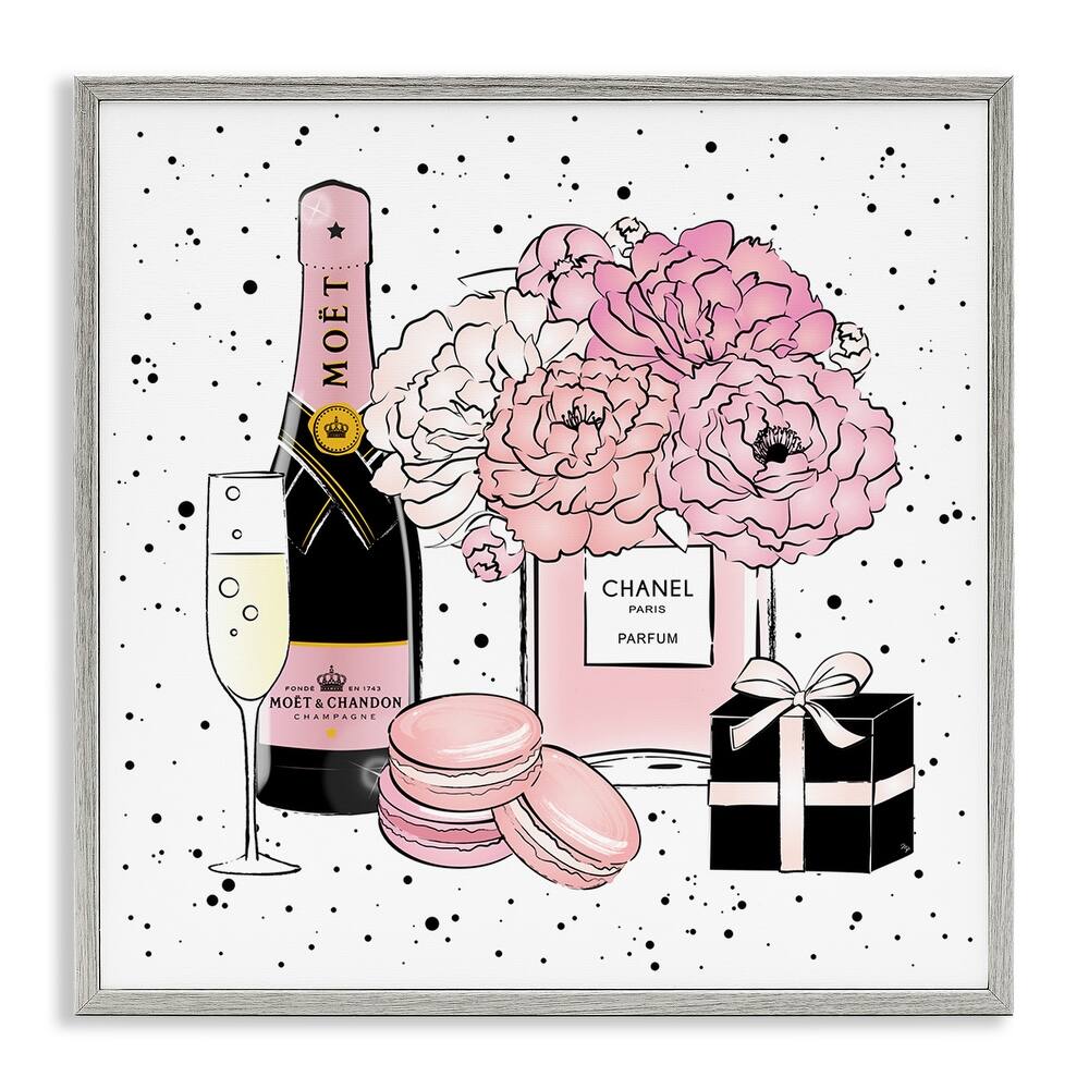 Stupell Pink Glam Celebration Fashion Dessert Champagne Framed Wall Art, 12x12