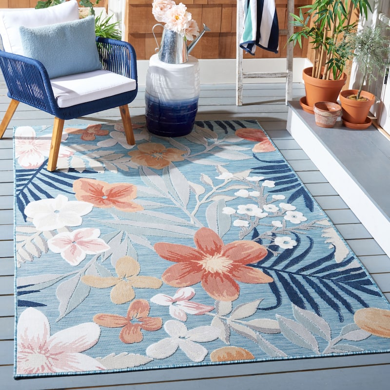 SAFAVIEH Cabana Tamayo Indoor/ Outdoor Waterproof Transitional Rug - 8' x 10' - Aqua/Rust