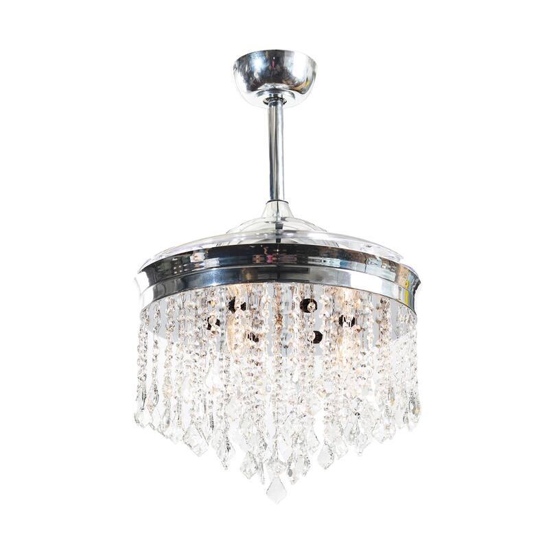 42-inch Chrome Retractable 3-Blade Crystal Chandelier Ceiling Fan with Remote and Light Kit
