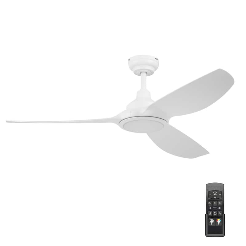 Honeywell "Sirro" 52-Inch Matte Black with Chocolate Auburn Blades Damp Rated Ceiling Fan with Dimmable LED Light - White