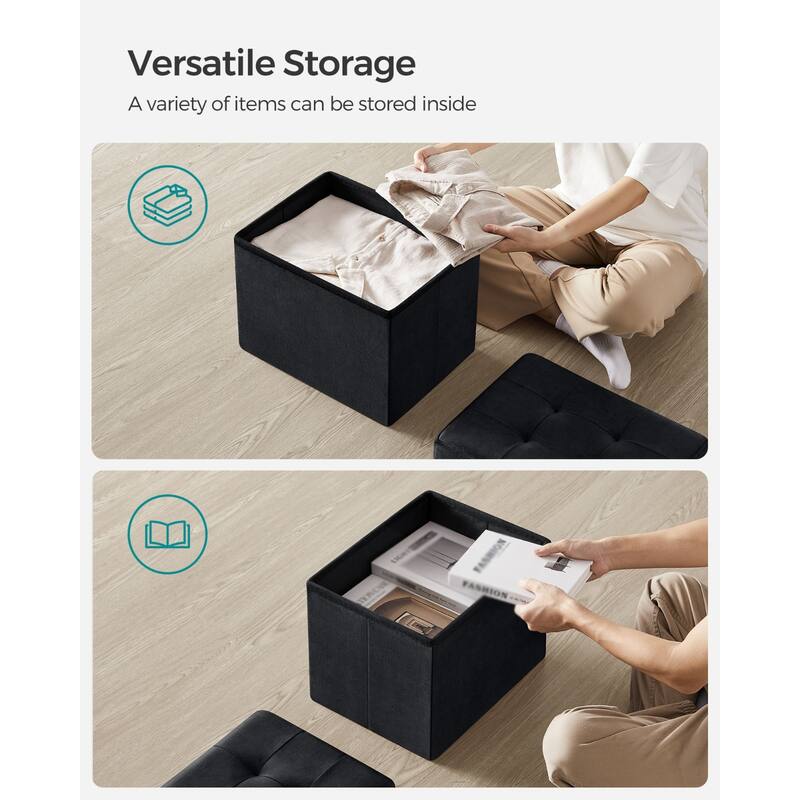Velvet Foldable Storage Ottoman with Padded Seat and Hidden Compartment for Living Room or Entryway
