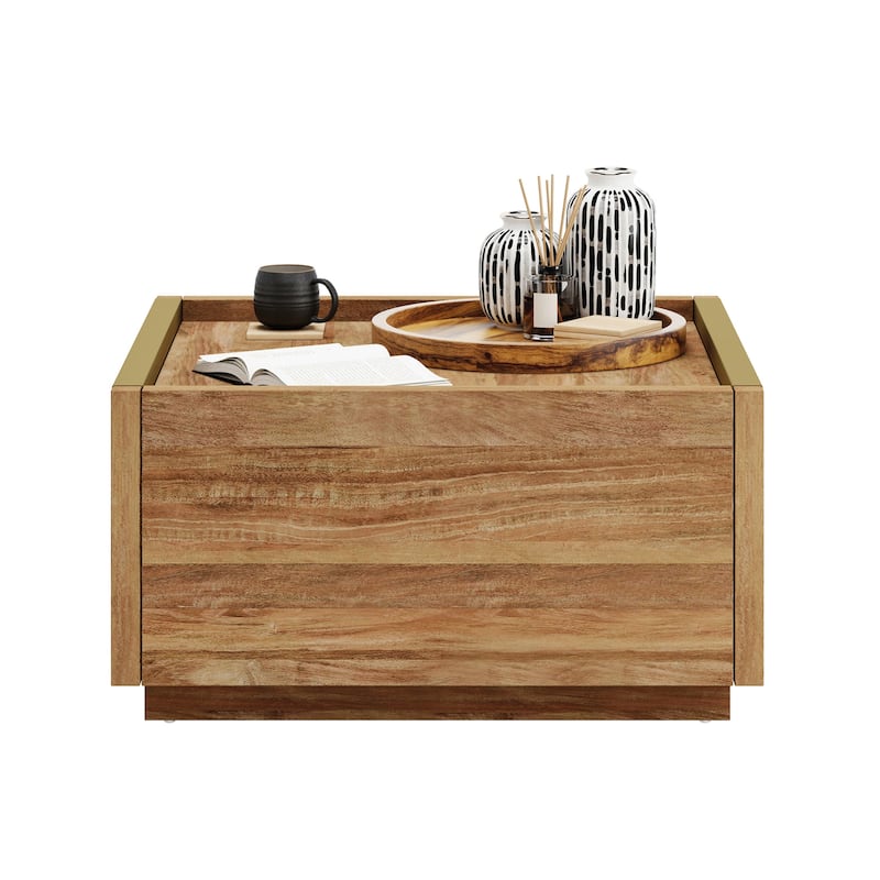 Wood Coffee Table with Full-Extension Drawers - 31.02" L x 30.95" W x 16.06" H