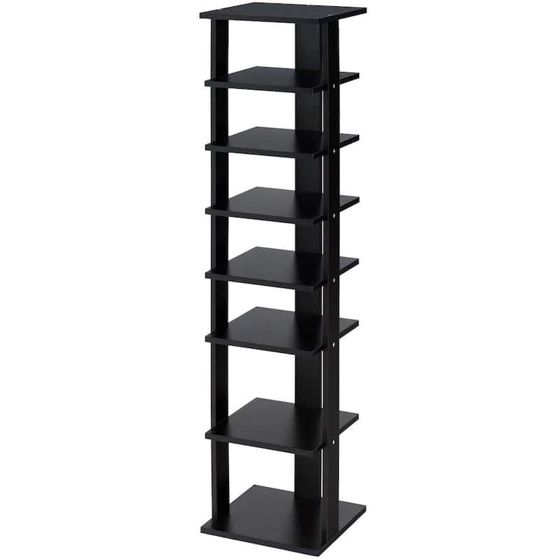 7-Tier Wooden Shoe Rack with Detachable Shelf and Water-Resistant Surface for Home Use - 11" x 10.5" x 43.5" (L x W x H) - Black
