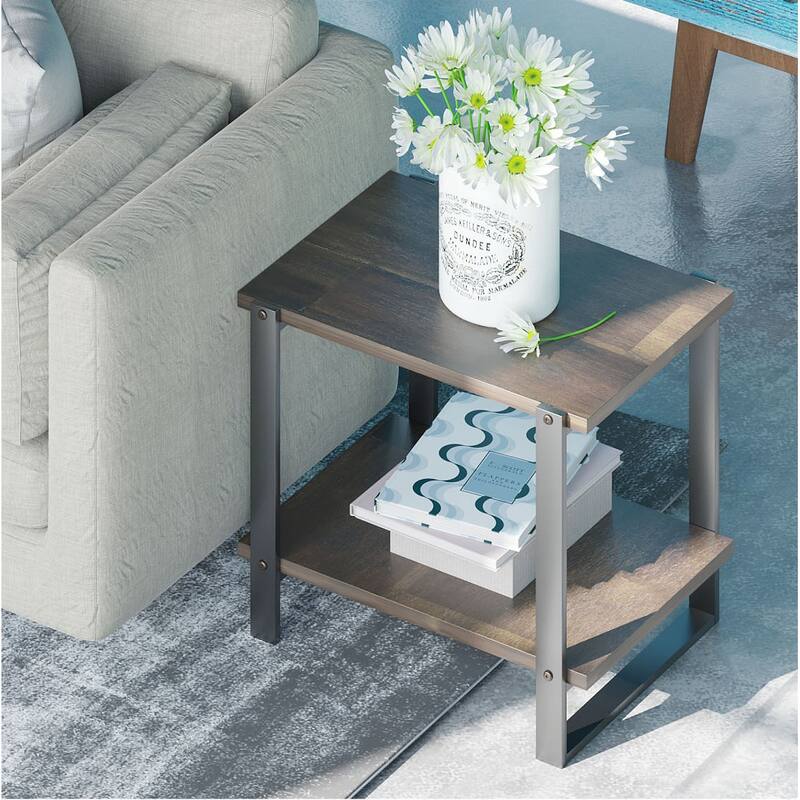 Priage by ZINUS 21” Brown Solid Wood Side Table